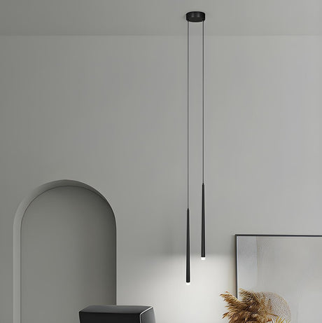 Minimalist Slim Black Dual Tube Acrylic Bedroom Pendant Light Image - 1