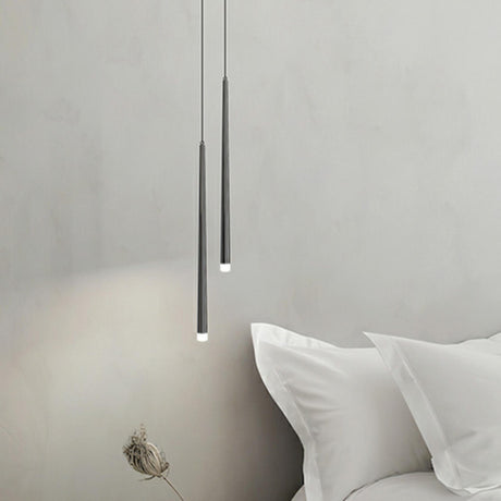 Minimalist Slim Black Dual Tube Acrylic Bedroom Pendant Light Image - 2