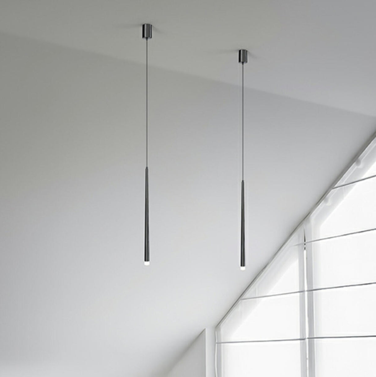 Minimalist Slim Black Dual Tube Acrylic Bedroom Pendant Light Image - 3