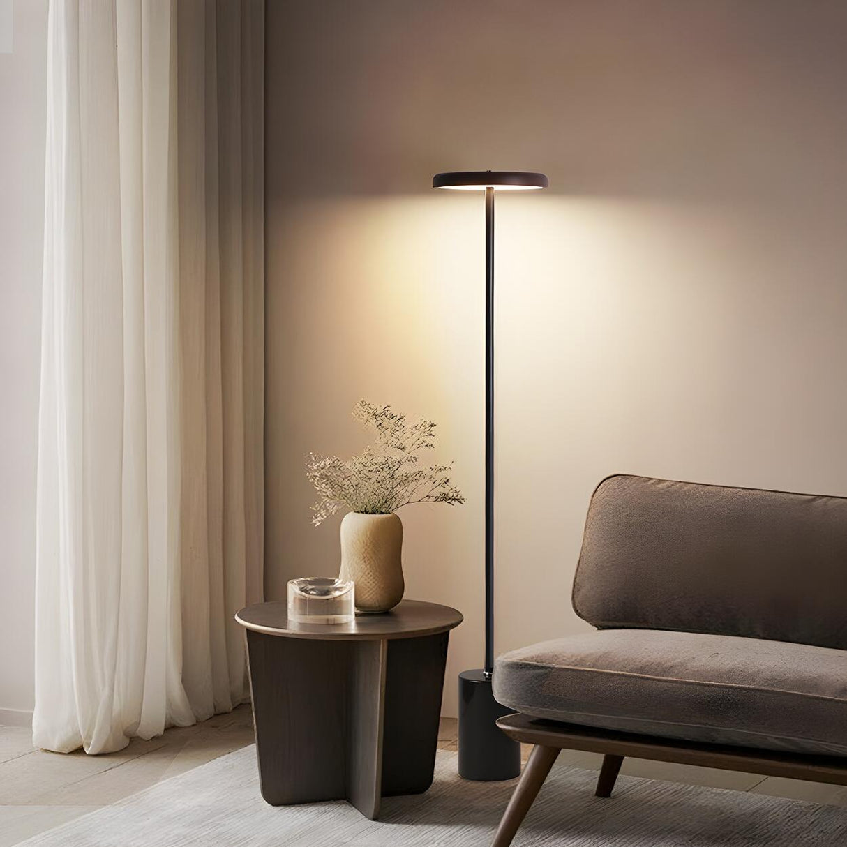 Minimalist Slim Cylinder Base Black LED Floor Lamp Image - 2