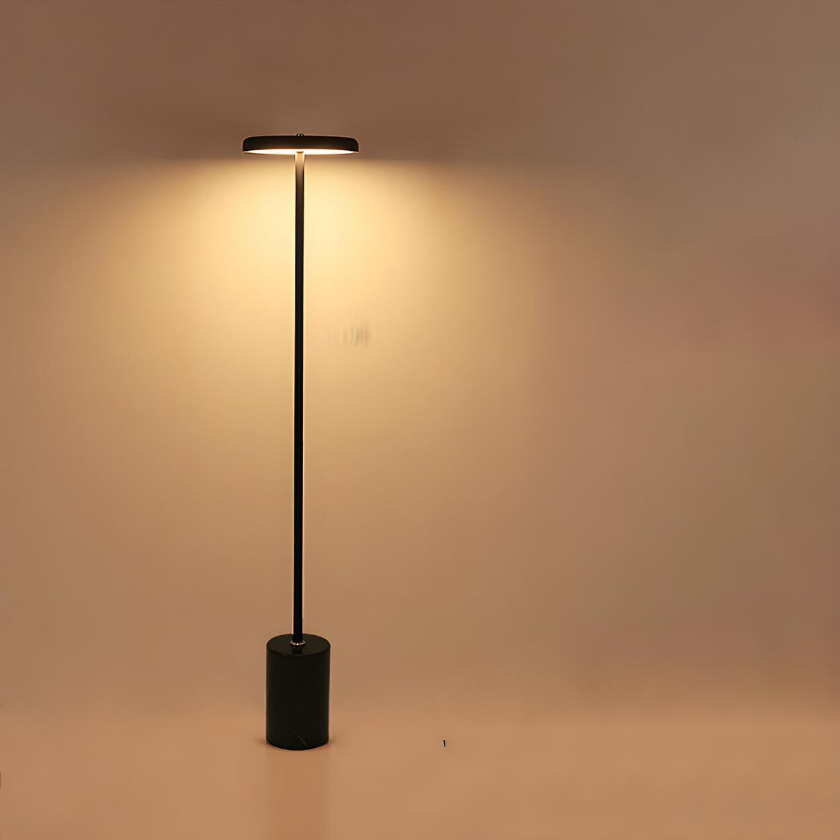 Minimalist Slim Cylinder Base Black LED Floor Lamp Image - 6