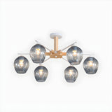 Minimalist Smoke Gray Clear Glass Wooden Chandelier Image - 20