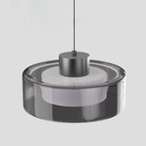 Minimalist Smoke Grey Glass Cylinder LED Pendant Light Image - 10