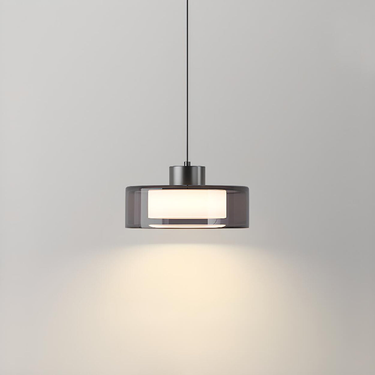 Minimalist Smoke Grey Glass Cylinder LED Pendant Light Image - 7