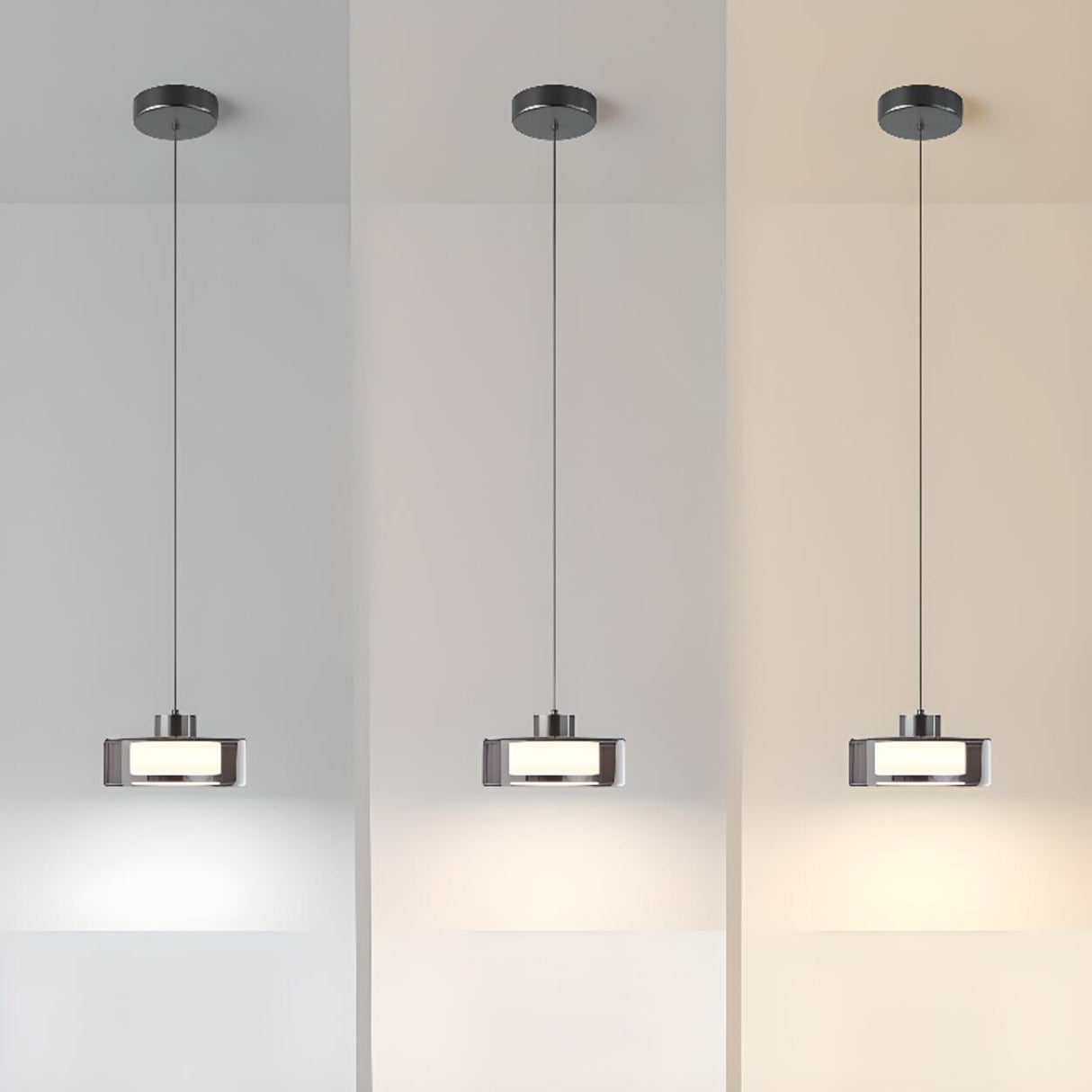 Minimalist Smoke Grey Glass Cylinder LED Pendant Light Image - 8