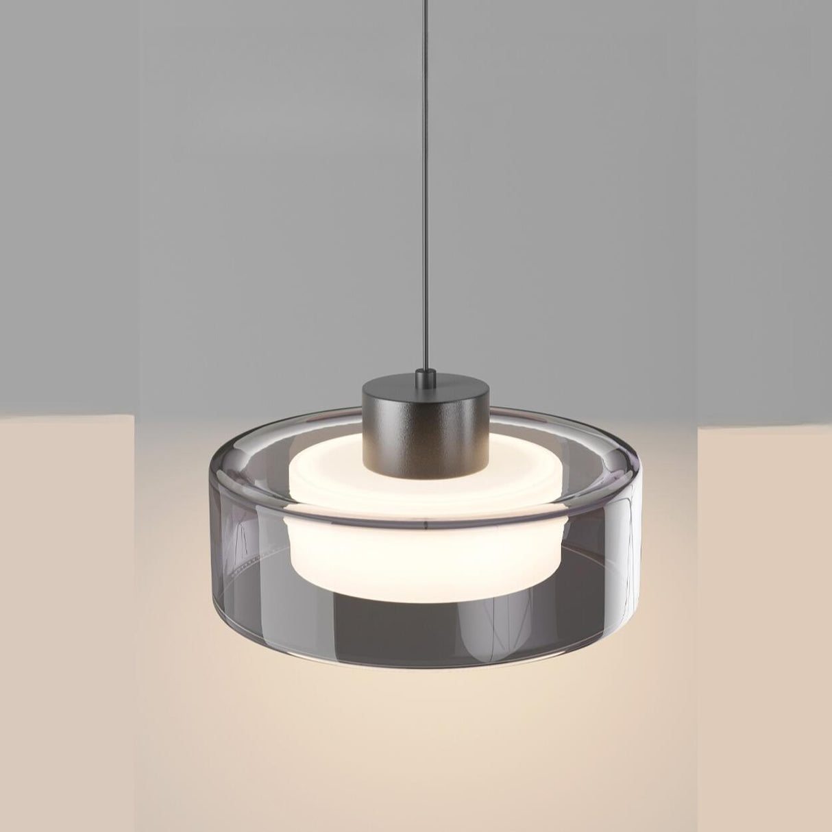 Minimalist Smoke Grey Glass Cylinder LED Pendant Light Image - 9