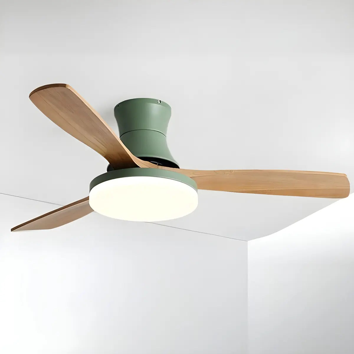 Solid Wood 3 Blade Minimalist Ceiling Fan with Light Image - 2