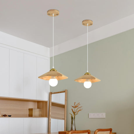 Minimalist Solid Wood Cone Pendant Light Flexible Length Image - 1