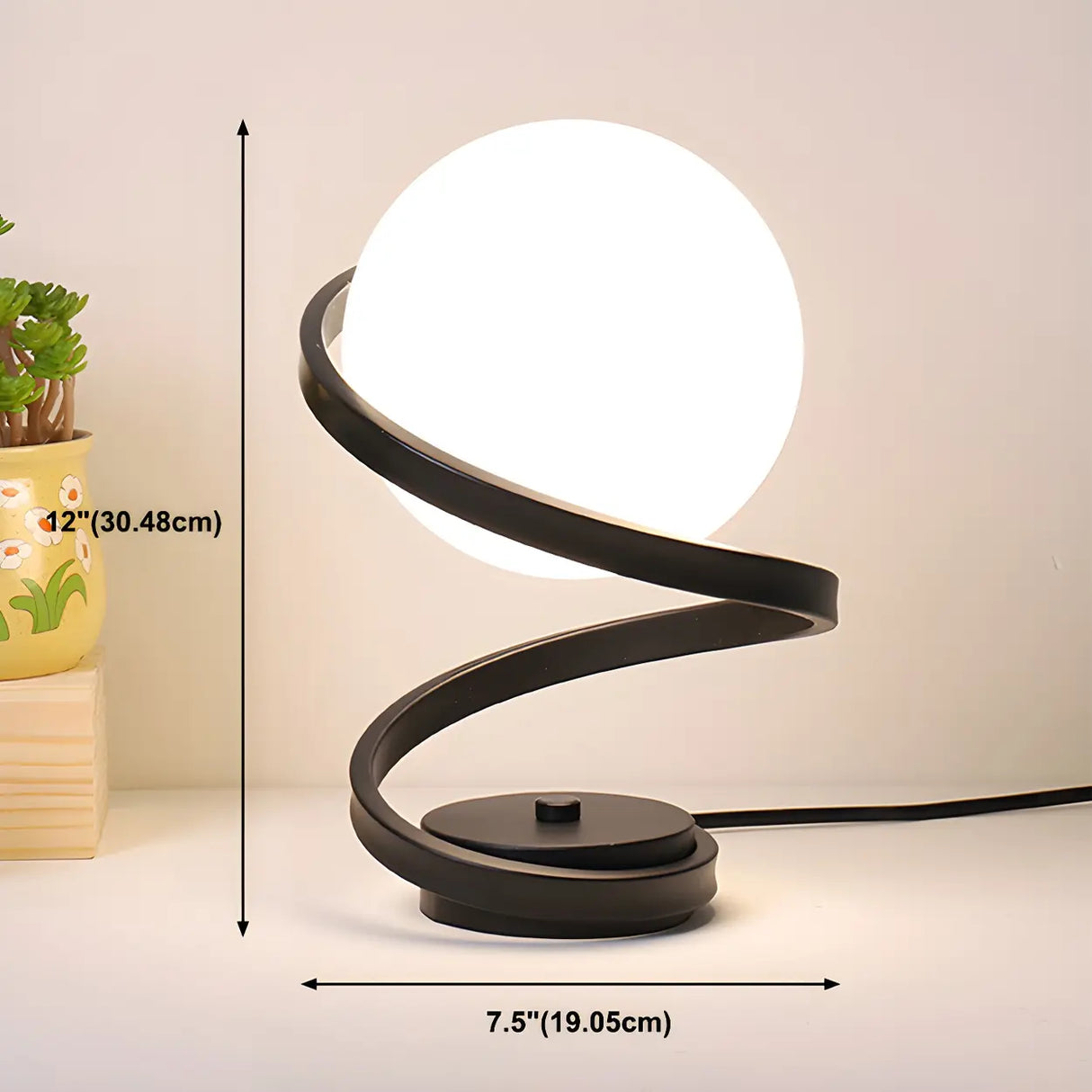 Minimalist Spiral Base White Glass Globe Table Lamp 