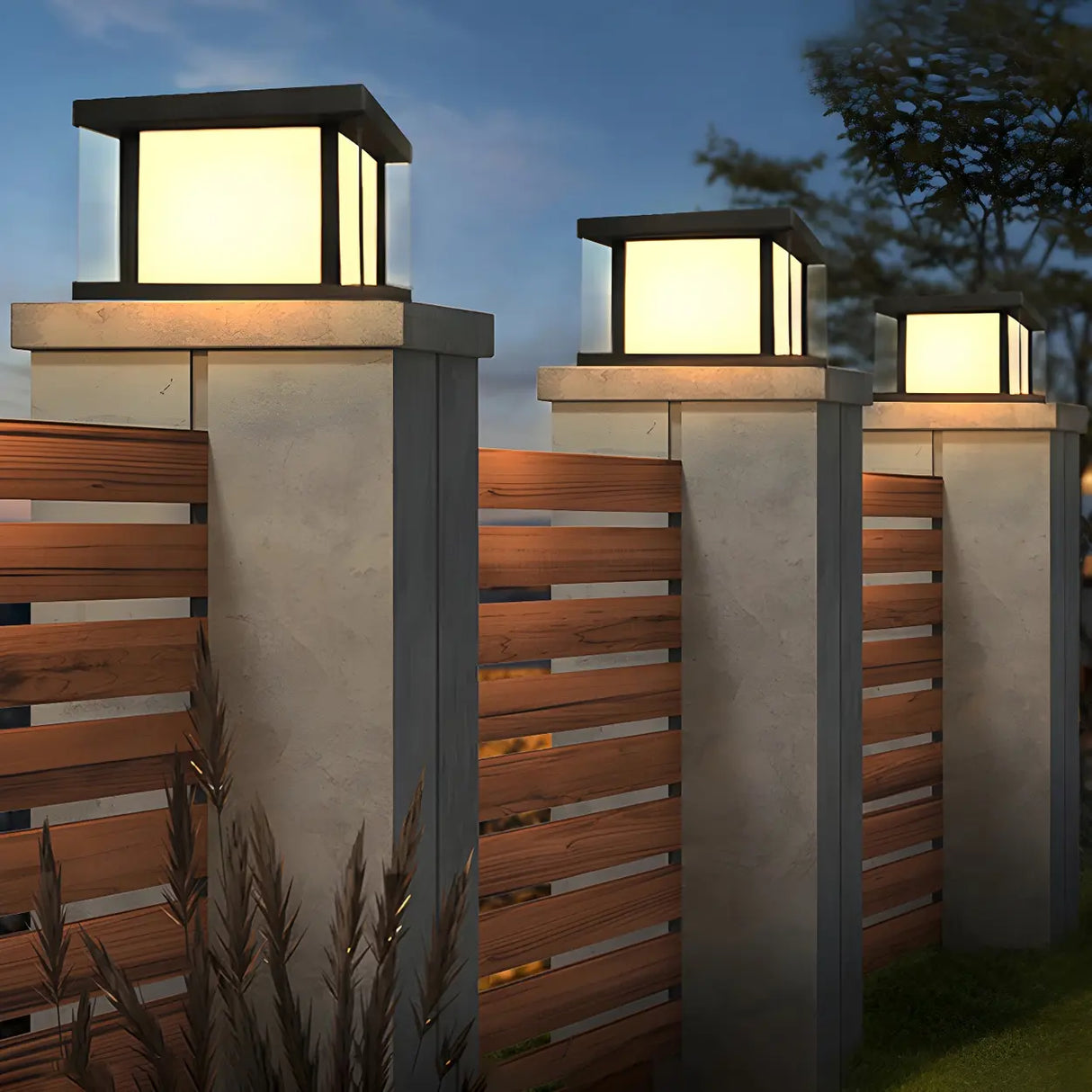 Minimalist Square Cube Metal Outdoor Post Table Lamp Image - 13