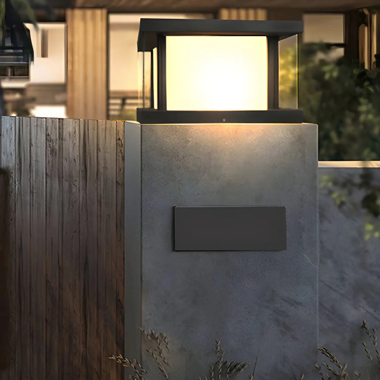 Minimalist Square Cube Metal Outdoor Post Table Lamp Image - 14