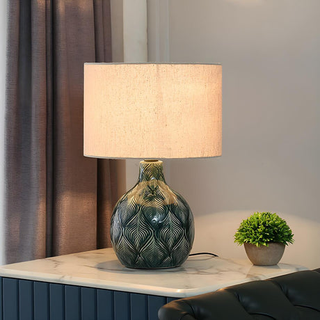 Minimalist Square Fabric Shade Ceramic Base Table Lamp Image - 1