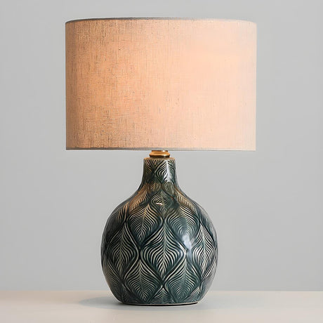 Minimalist Square Fabric Shade Ceramic Base Table Lamp Image - 2