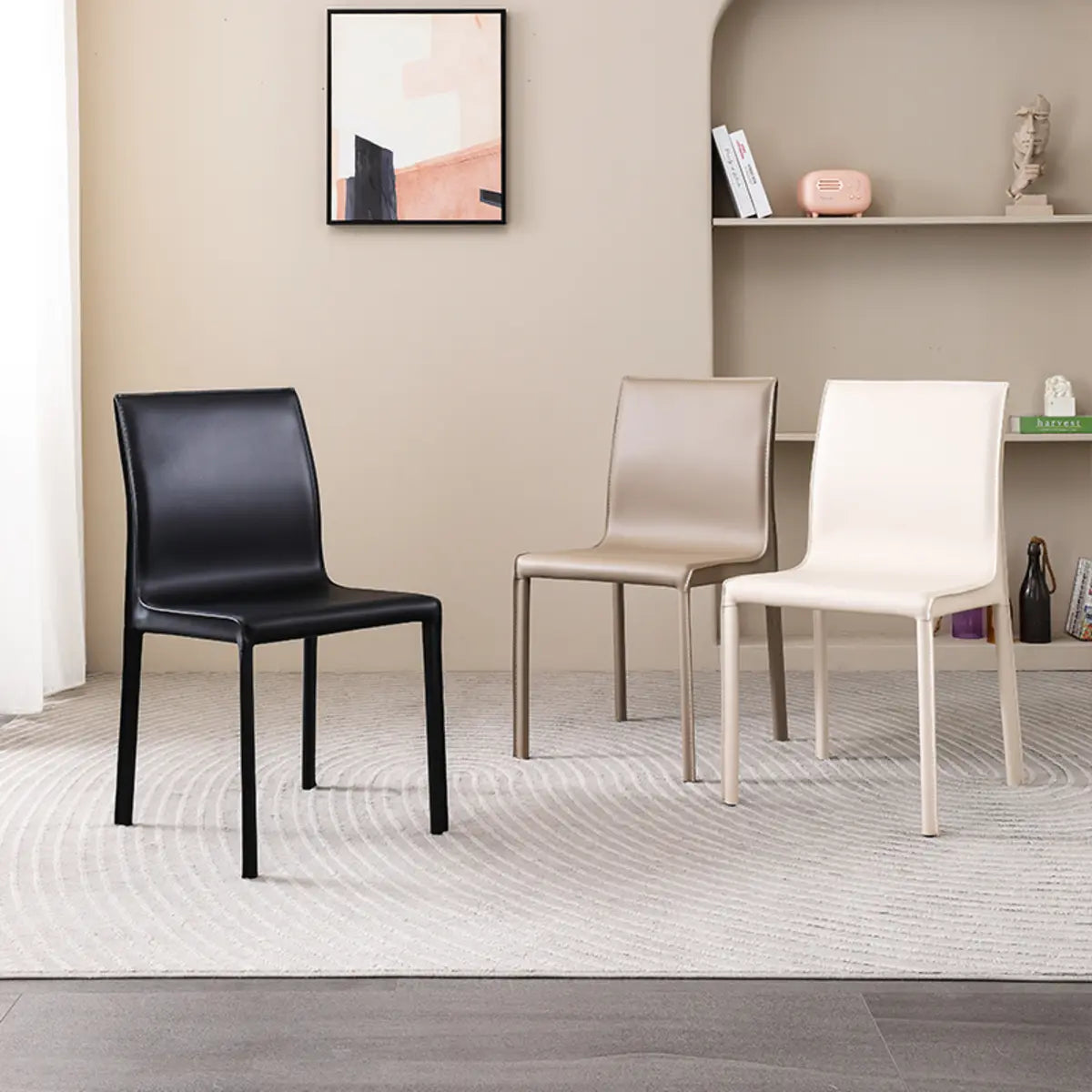 Minimalist Square Faux Leather Metal Dining Chairs Image - 5