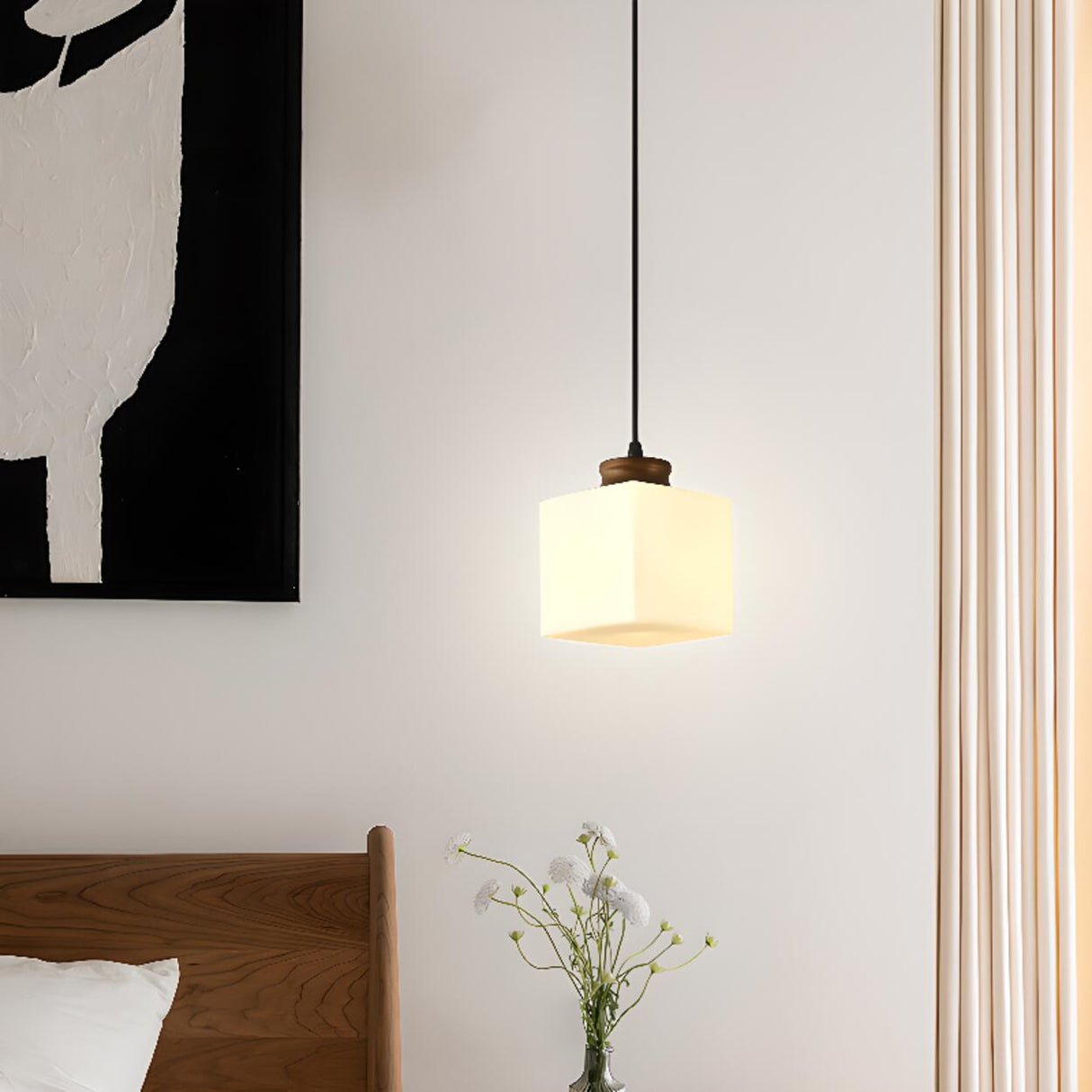 Minimalist Square Glass Pendant Light Adjustable Height Image - 4