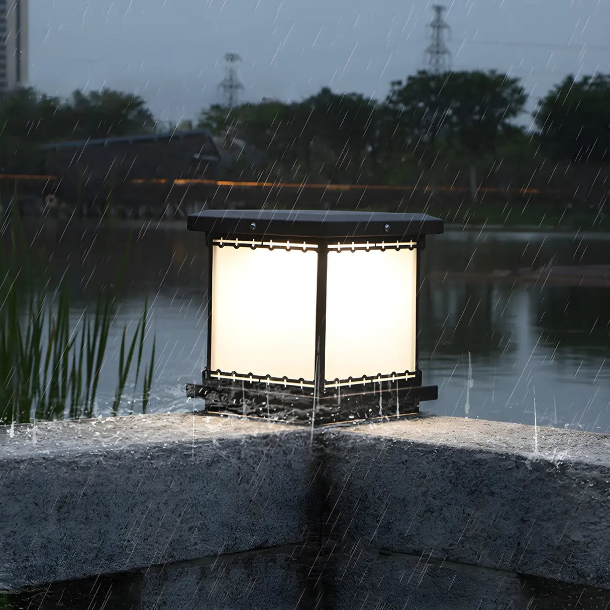 Minimalist Square Lantern Metal Outdoor Table Lamp Image - 2