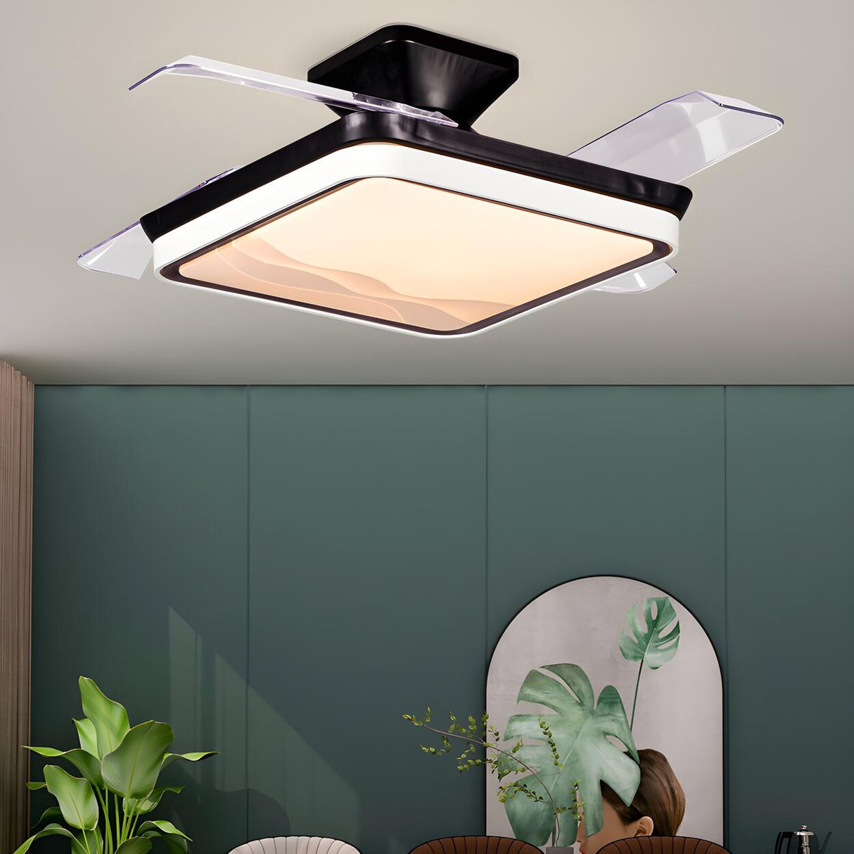 Minimalist Square LED Modern Ceiling Fan with Light Image - 1