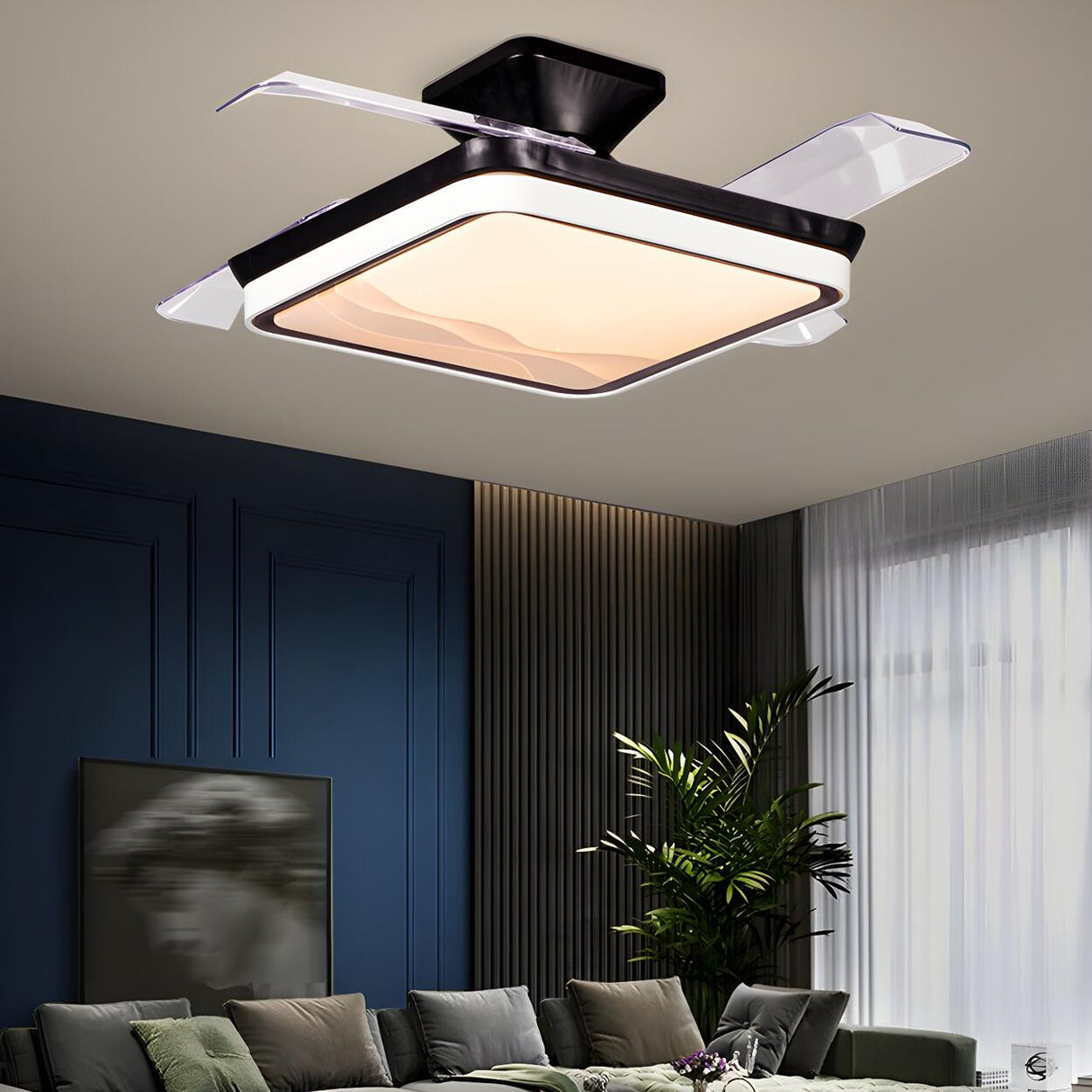 Minimalist Square LED Modern Ceiling Fan with Light Image - 16