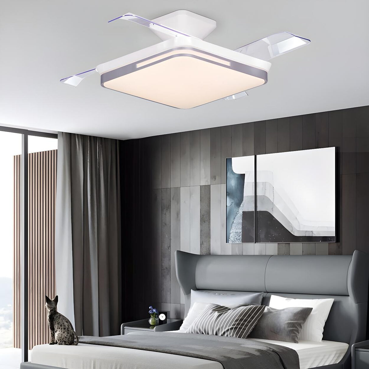 Minimalist Square LED Modern Ceiling Fan with Light Image - 17