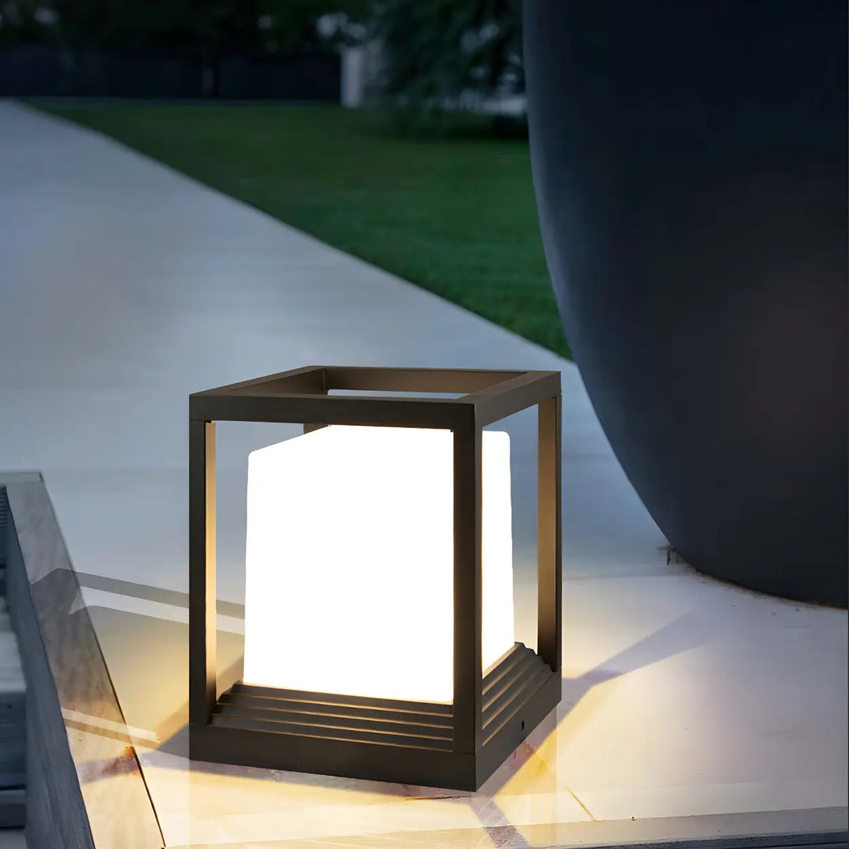 Minimalist Square Metal Frame Cube Outdoor Table Lamp Image - 12