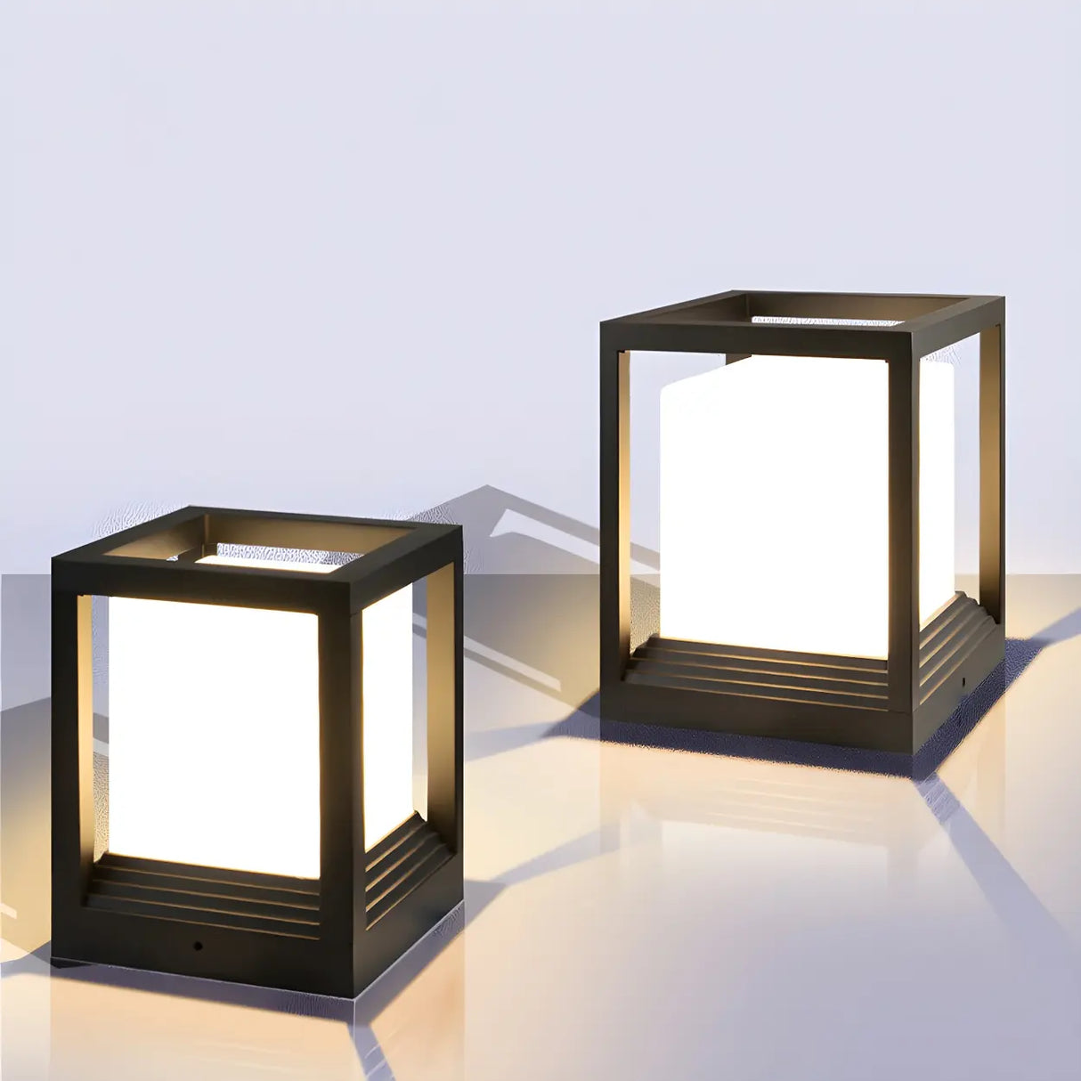 Minimalist Square Metal Frame Cube Outdoor Table Lamp Image - 3