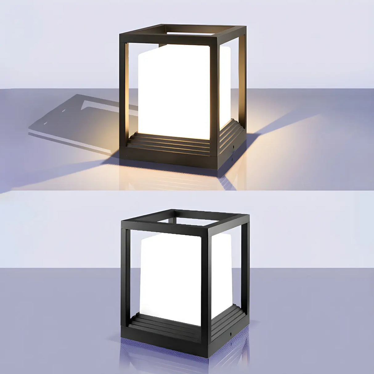 Minimalist Square Metal Frame Cube Outdoor Table Lamp Image - 7