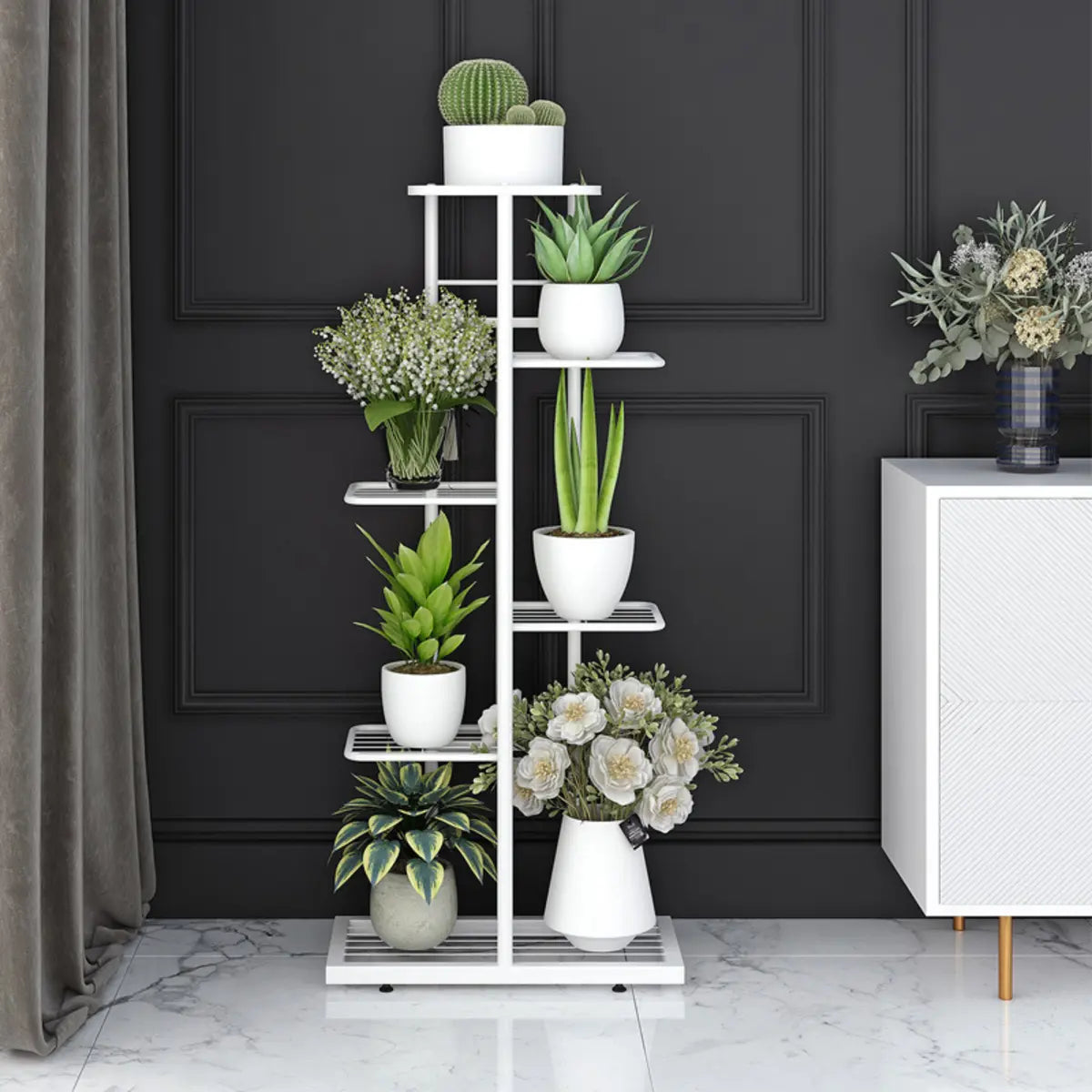 Minimalist Square Metal Multi-Tier Plant Stand White Image - 1