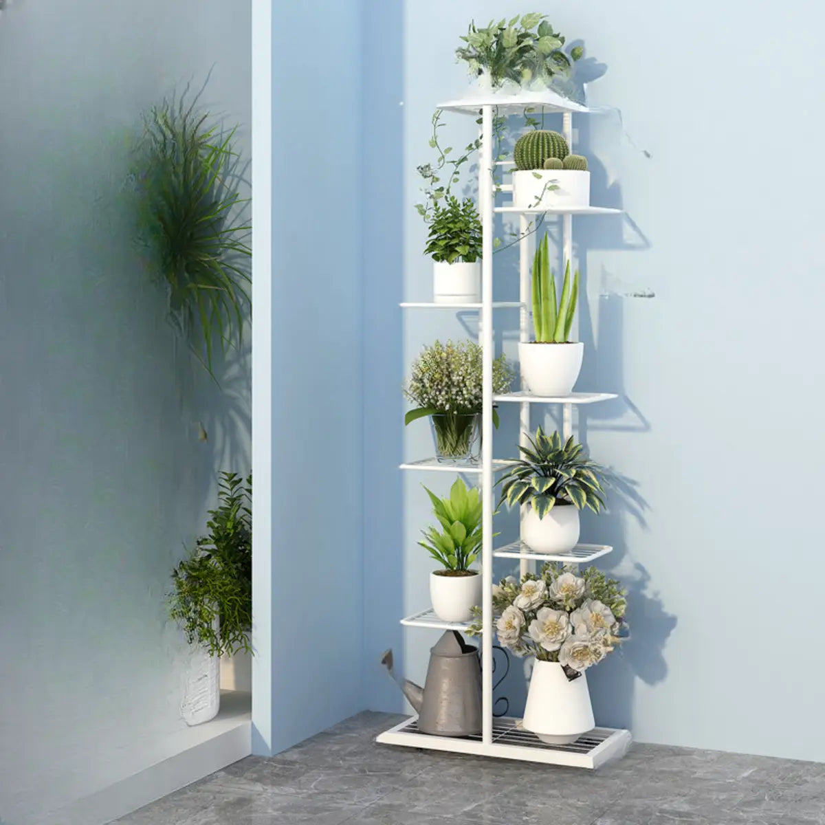 Minimalist Square Metal Multi-Tier Plant Stand White Image - 4