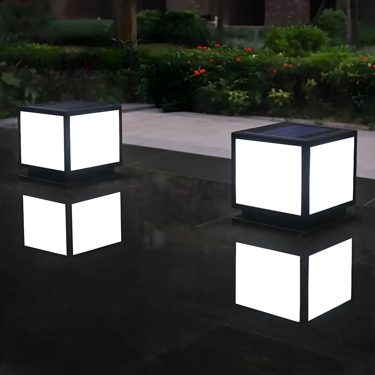 Minimalist Square Metal Outdoor Black LED Column Light Image - 11