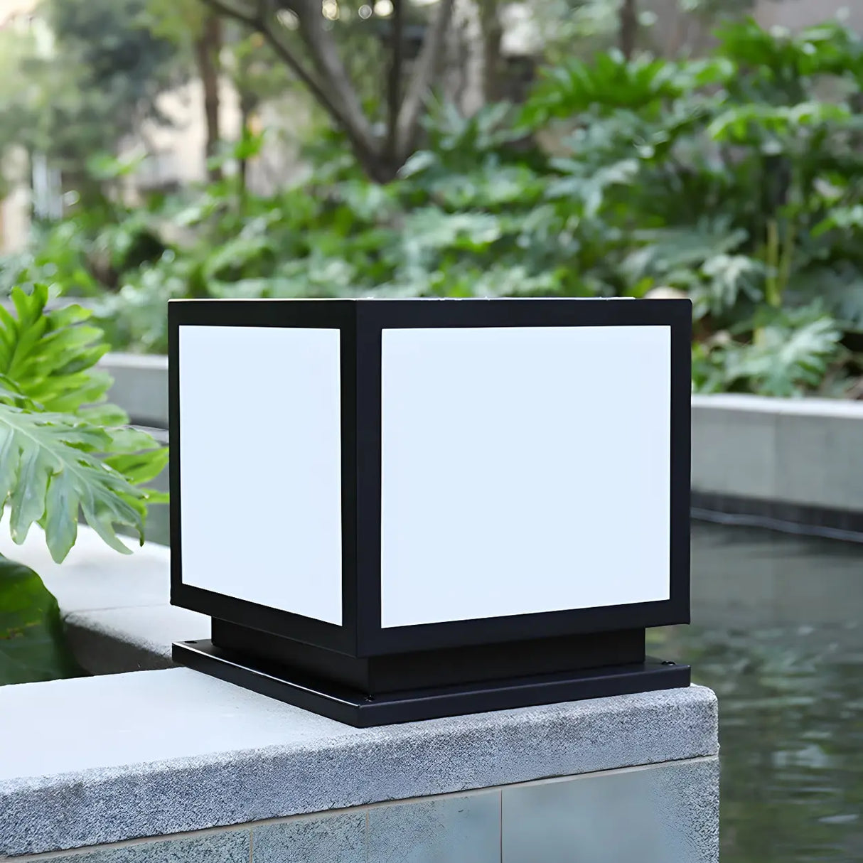 Minimalist Square Metal Outdoor Black LED Column Light Image - 13