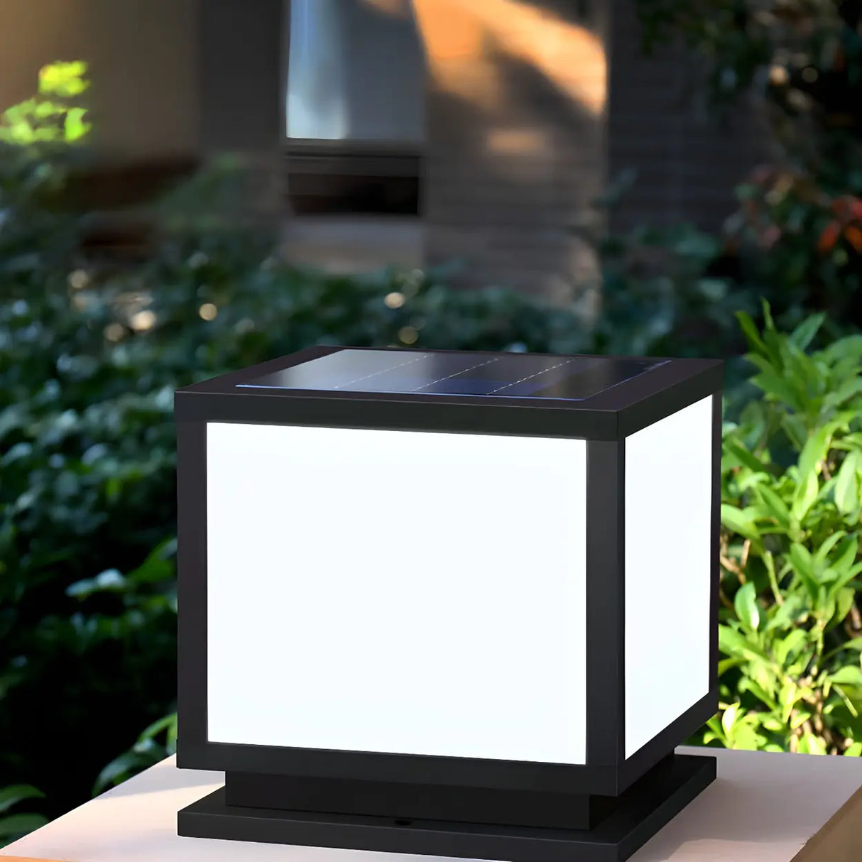 Minimalist Square Metal Outdoor Black LED Column Light Image - 3