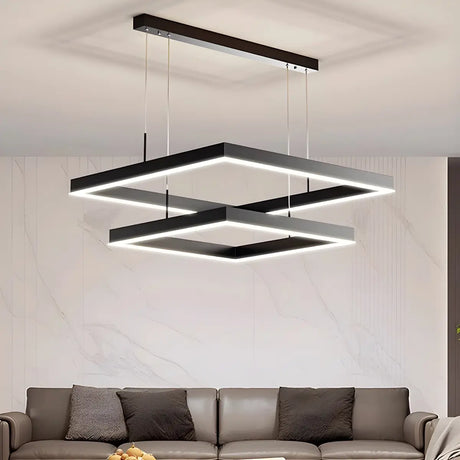 Minimalist Square Tiered Living Room Black Chandelier Image - 1