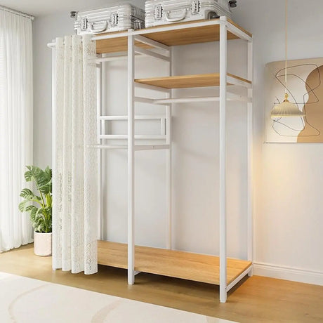 Minimalist Steel White Large Open Wardrobe with Shelves Image - 2