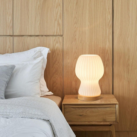 Minimalist Streamlined Wooden Base Bedside Table Lamp Image - 1