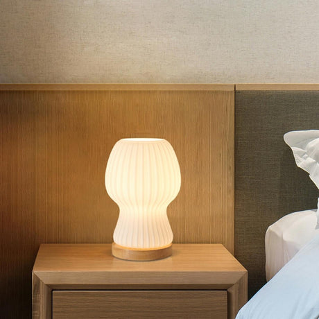 Minimalist Streamlined Wooden Base Bedside Table Lamp Image - 2