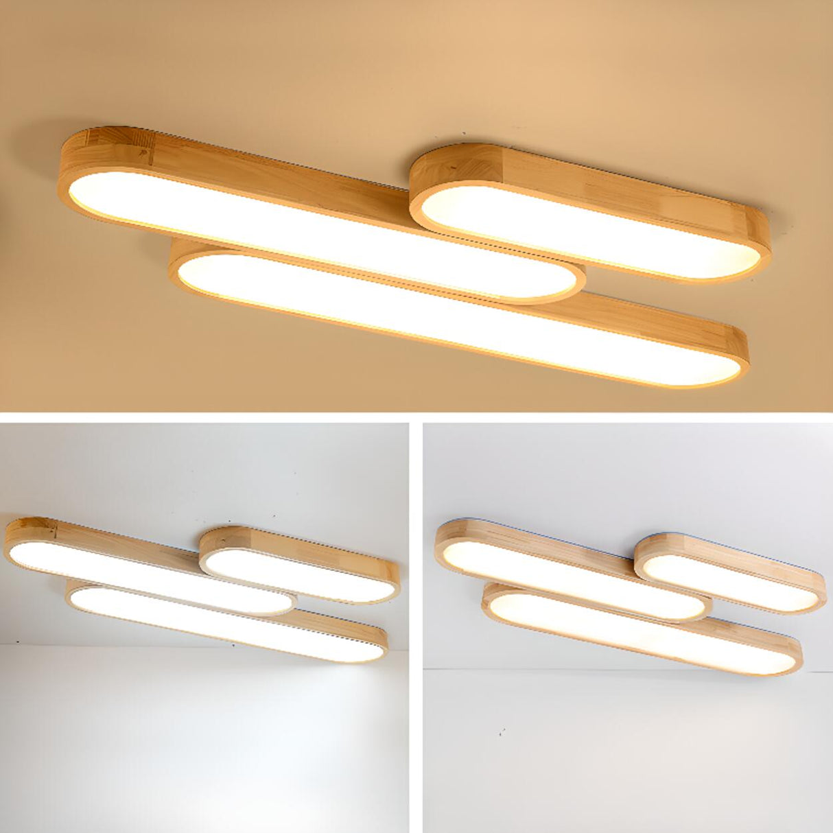 Minimalist Strip Wooden Flush Mount Light 3-Light Image - 12