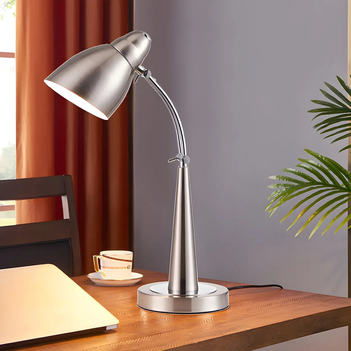 Minimalist Stylish Silver Cone Base Bedside Table Lamp Image - 3