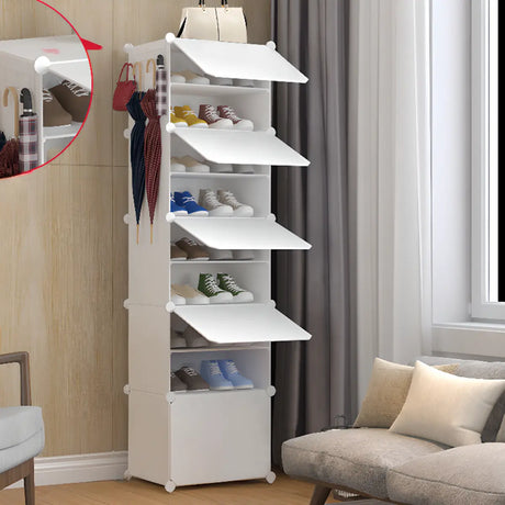 Minimalist Tall Fabric Shoe Cabinet Black Organizer Image - 2