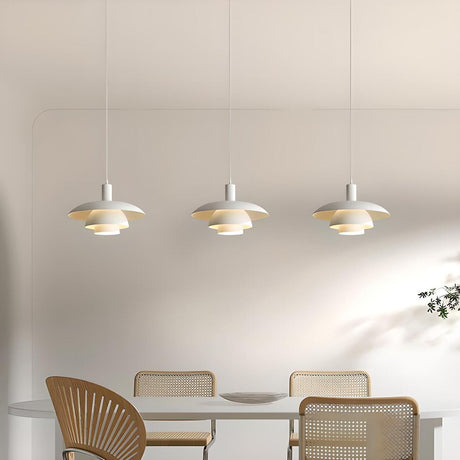 Minimalist Tiered White Metal Dining Room Pendant Light Image - 1