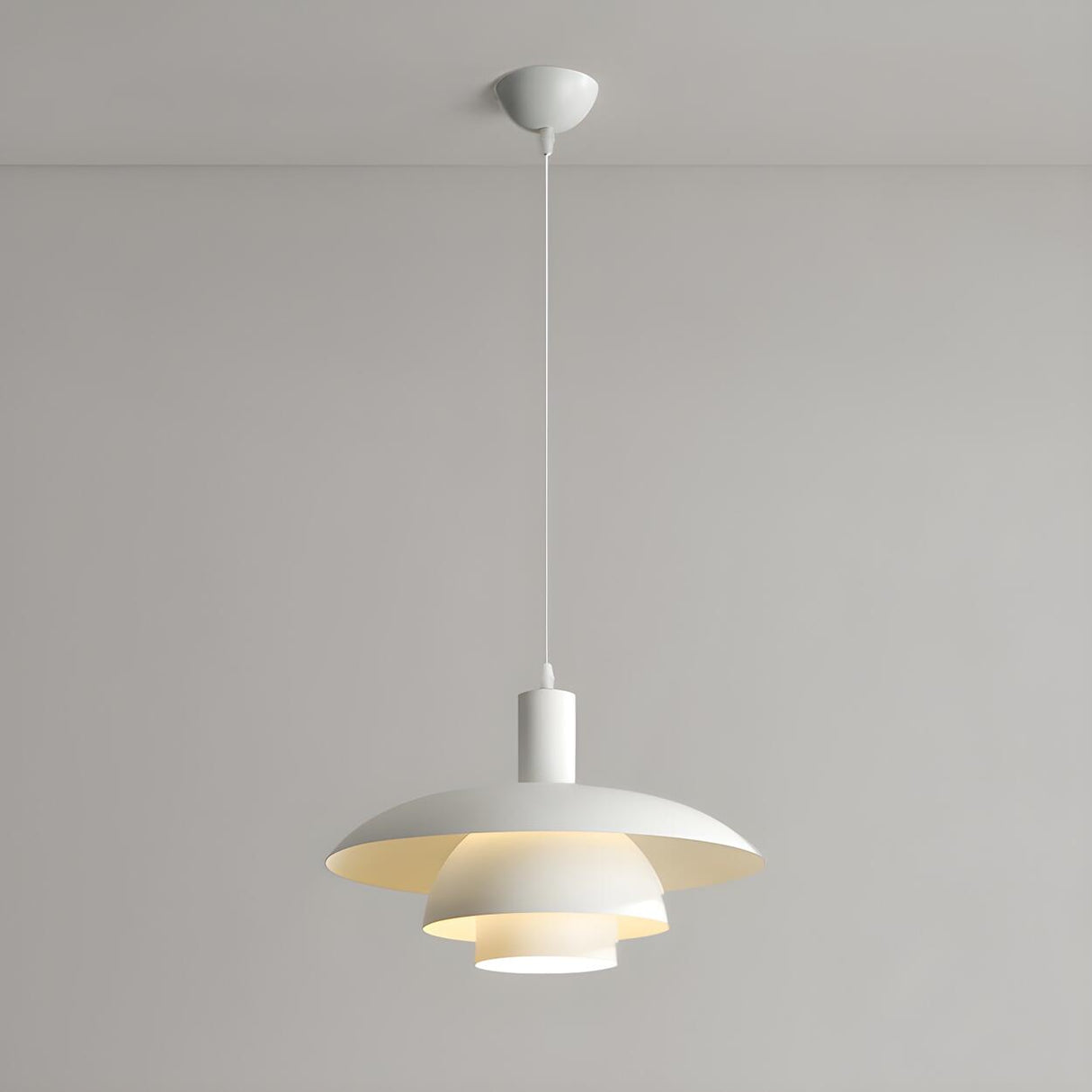 Minimalist Tiered White Metal Dining Room Pendant Light Image - 2