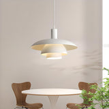 Minimalist Tiered White Metal Dining Room Pendant Light Image - 3