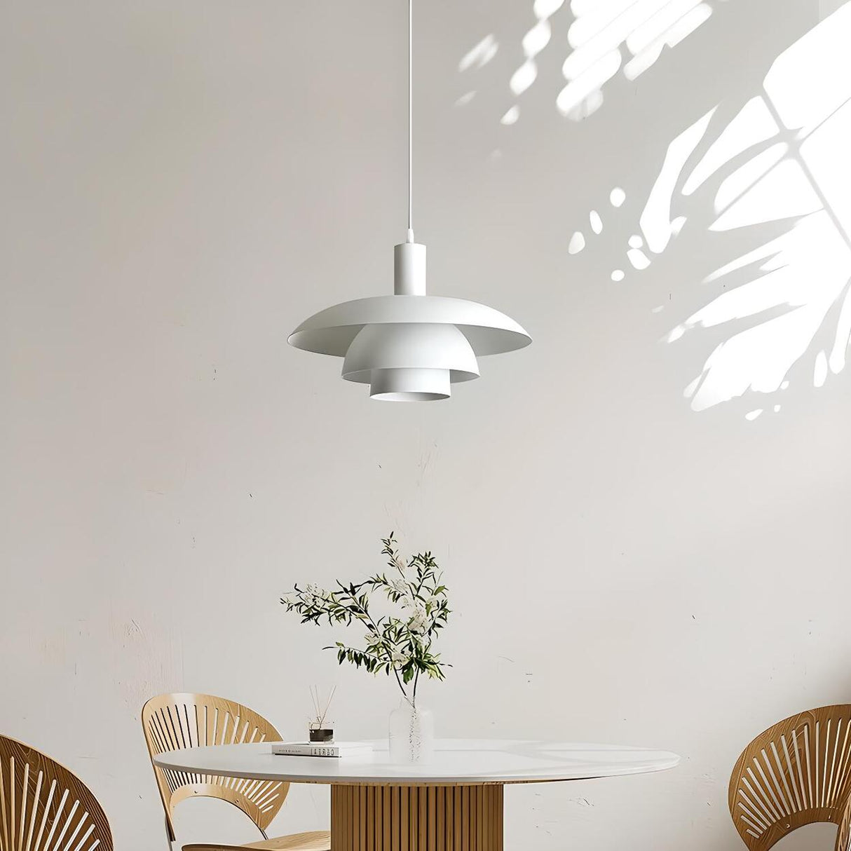 Minimalist Tiered White Metal Dining Room Pendant Light Image - 4