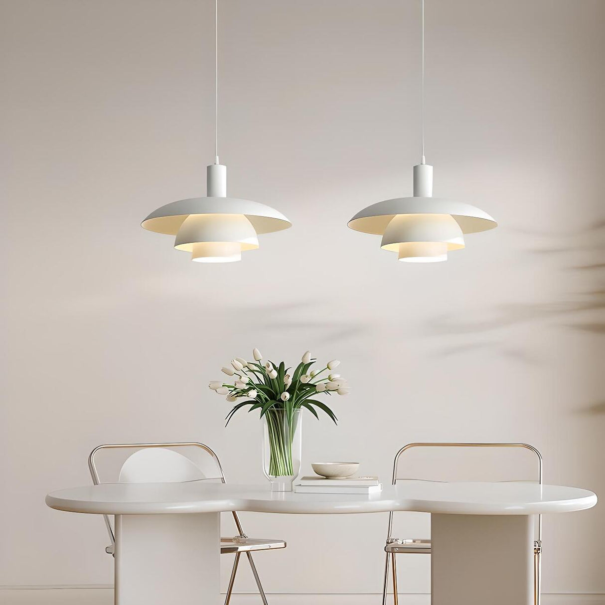 Minimalist Tiered White Metal Dining Room Pendant Light Image - 5