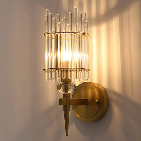 Minimalist Transparent Glass Gold Metal Wall Sconce Image - 4