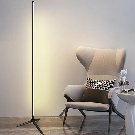 Minimalist Tripod Base Straight Metal LED Floor Lamp Image - 1