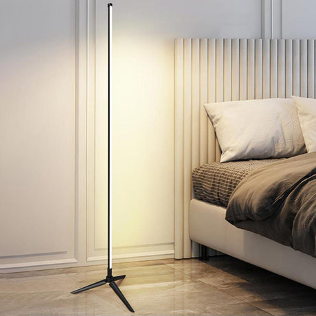 Minimalist Tripod Base Straight Metal LED Floor Lamp Image - 2