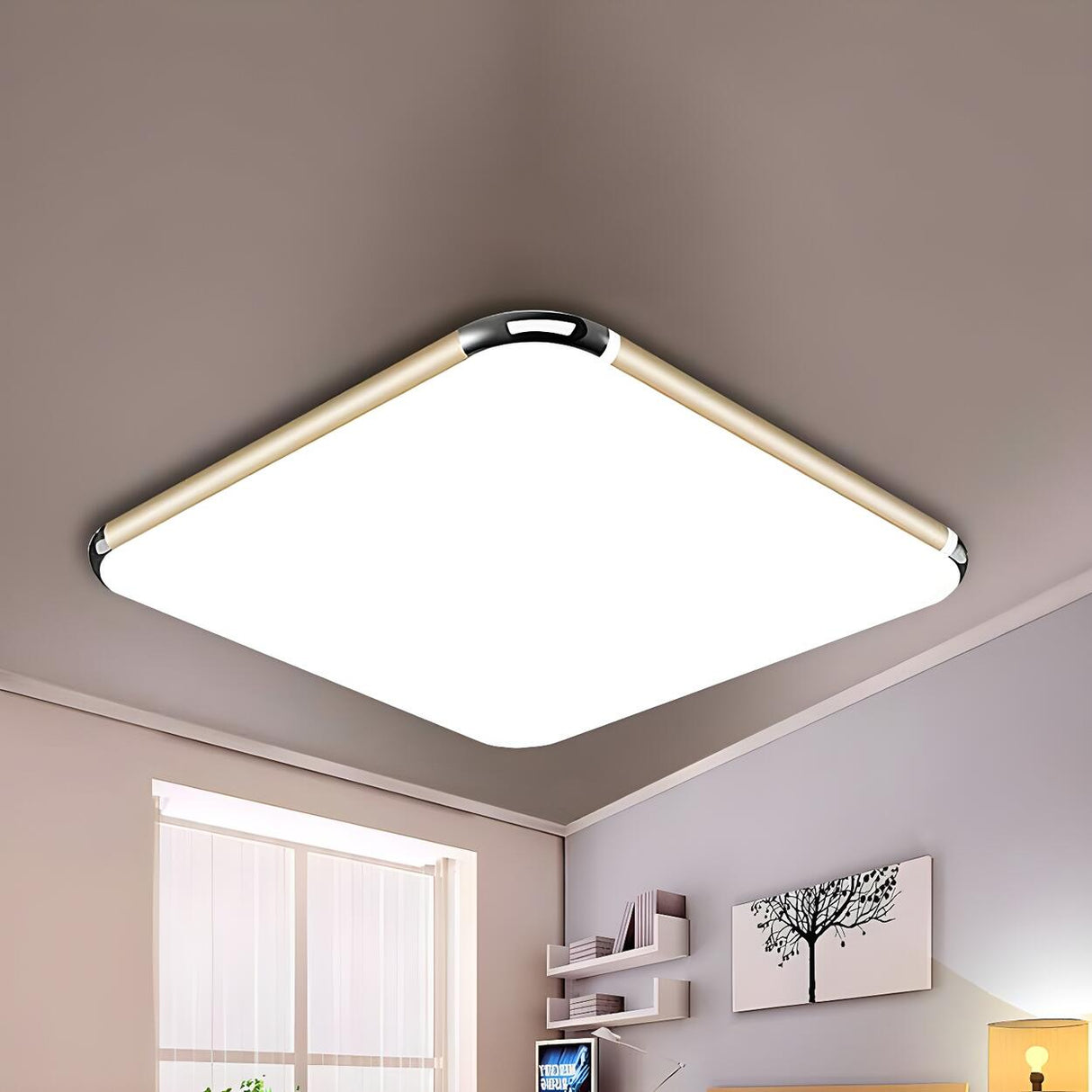 Minimalist Ultra-Thin Gold Square LED Flush Mount Light Image - 3