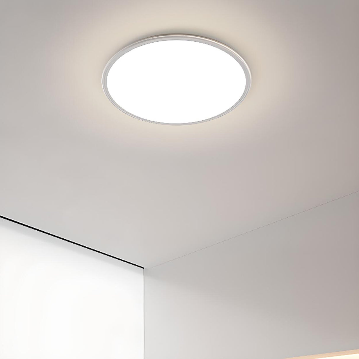 Minimalist Ultra-thin White Round Flush Mount Light Image - 4