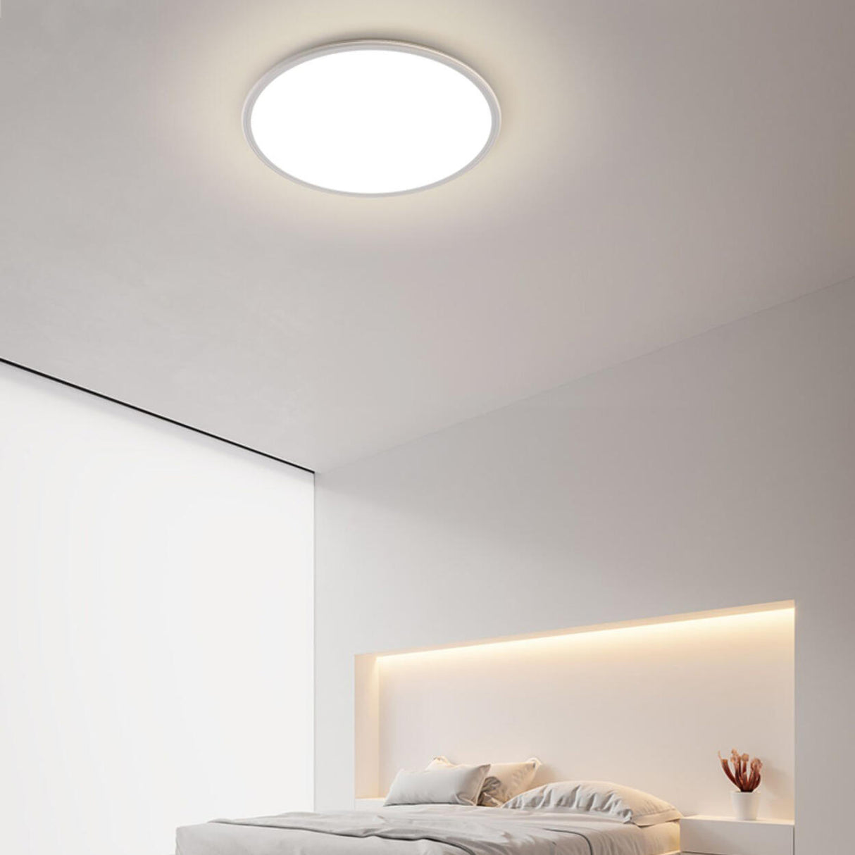 Minimalist Ultra-thin White Round Flush Mount Light Image - 8