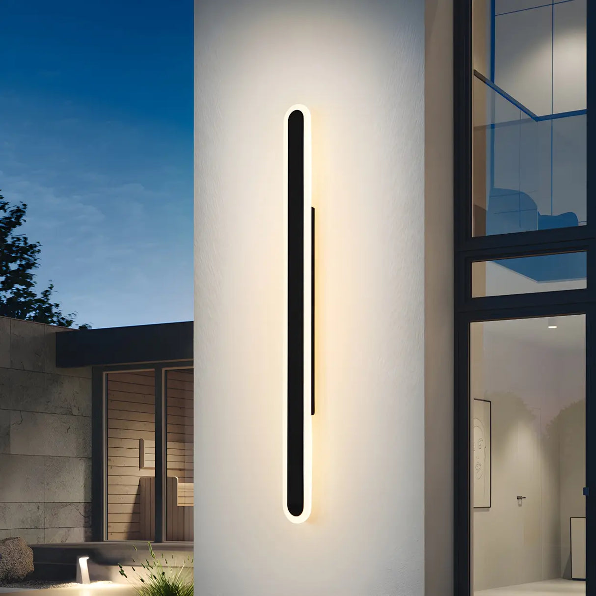 Minimalist Vertical Black Acrylic Exterior Wall Light Image - 6